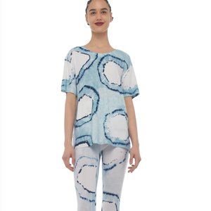 Norma Kamali Short Sleeve Boxy Top in Blue Tye Dye
